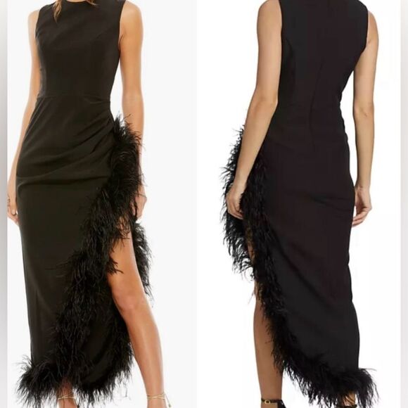 Mac Duggal Other - NWT Mac Duggal Sleeveless Faux Wrap Dress With Feather Trim 12